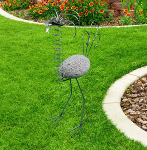 Stein-Vogel, Höhe 60 cm, mit beweglichem Spiralhals, Dekorationsfigur, Steinfigur, Gartenfigur