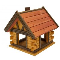Bird Feeder Log House, Size XL, Varnish Pine - Rosewood - Mahagony