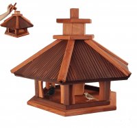 Bird Feeder with Feed Silo, Size XL, Varnish Alder - Rosewood