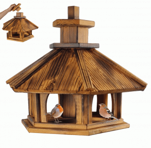 Vogelhaus, Vogelfutterhaus mit Futtersilo, Größe XXL, Geflammt