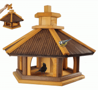 Bird Feeder with Feed Silo, Size XXL, Varnish Pine - Rosewood