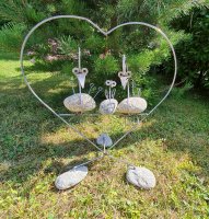 Herz mit Stein-Vögeln, Familie, Dekorationsfigur, Steinfigur, Gartenfigur
